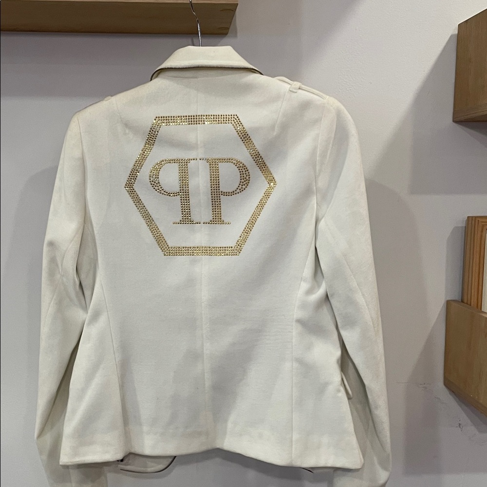 Philipp Plein Cream Blazer with Embroidered Crest - Picture 6 of 10